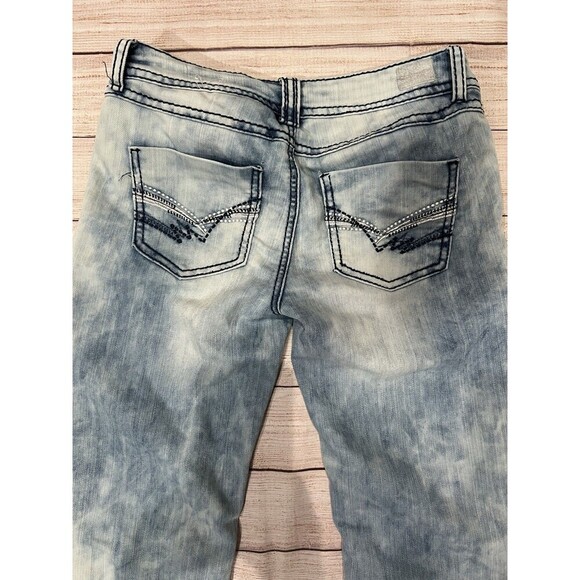 Almost Famous Distressed Skinny Blue Jeans Juniors Size 7 - Picture 4 of 7